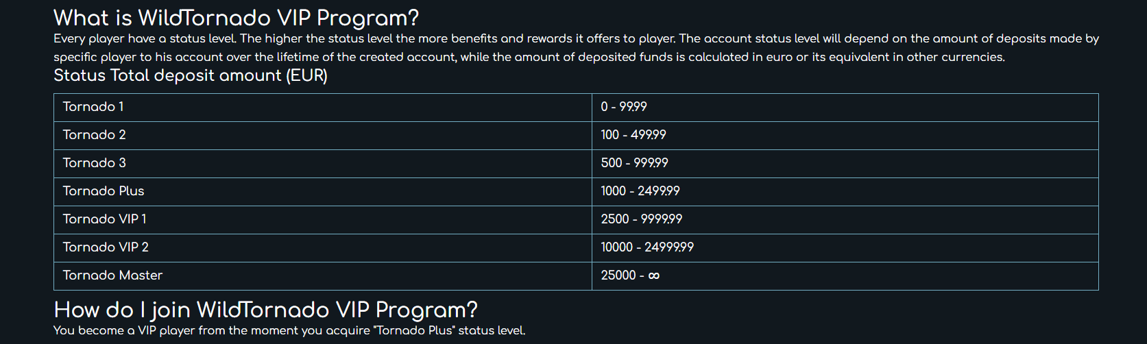 WildTornado VIP Program