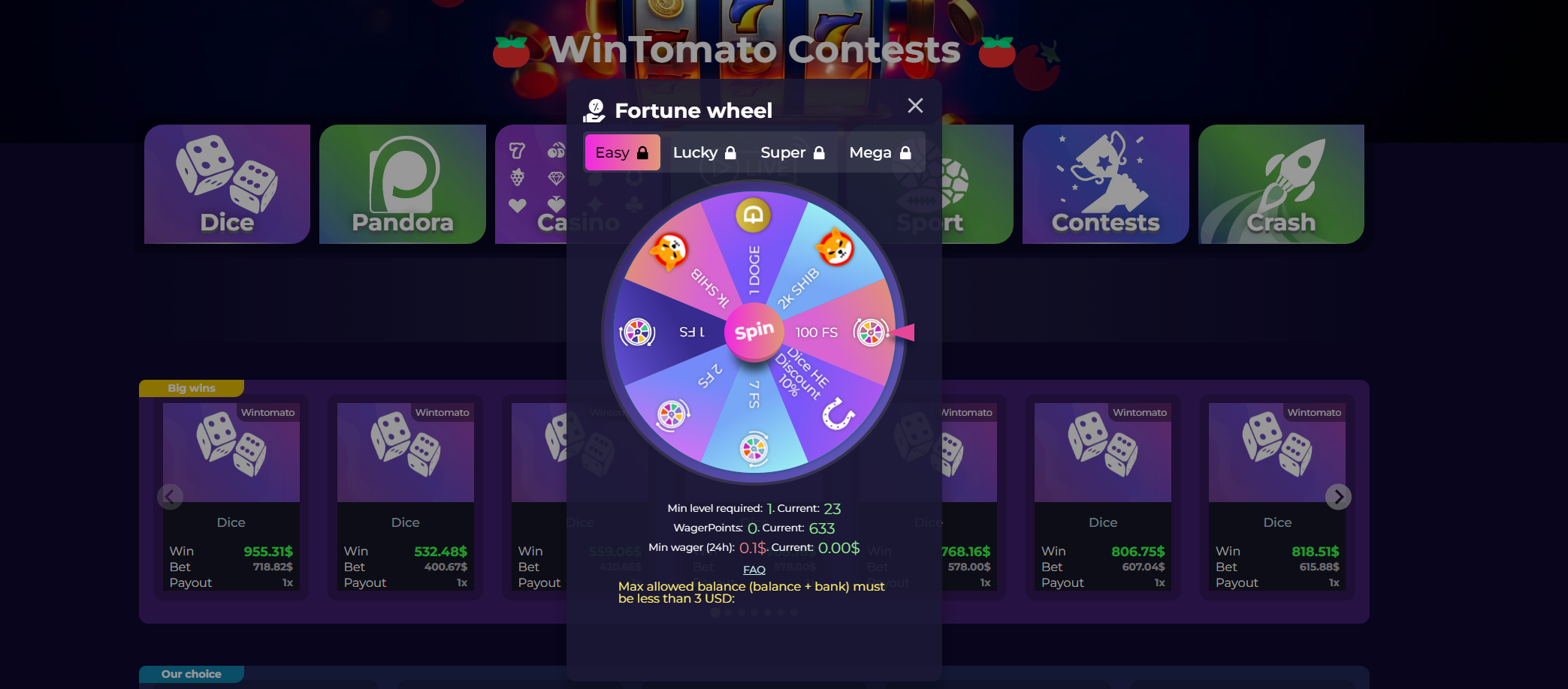 WinTomato Fortune Wheel