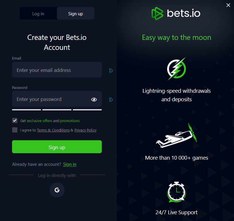 Bets.io Casino Registration